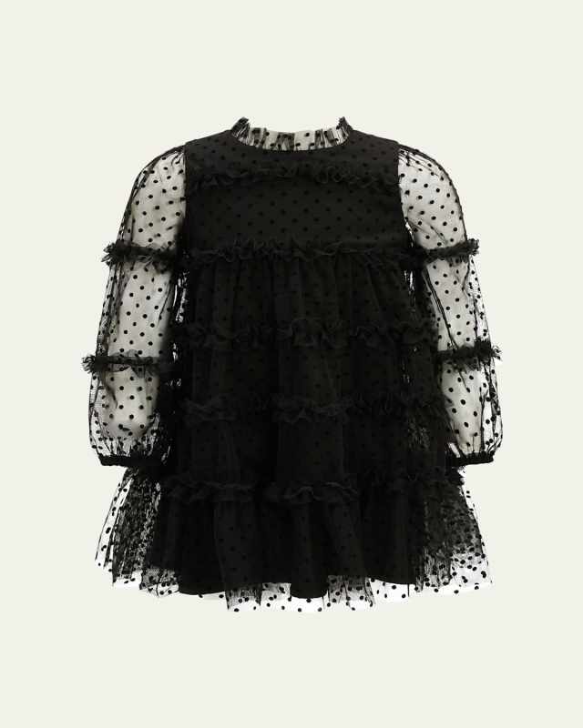Girl's Lyra Spot Tiered Mini Dress, Size 4-